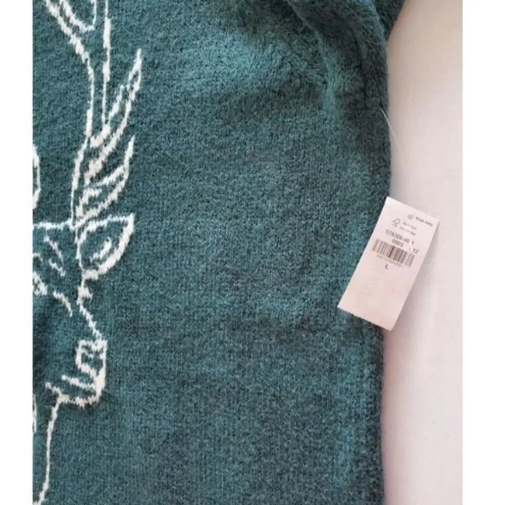 NWT Old Navy Reindeer Crewneck Sweater Dark Green Sz L Holiday Winter Cozy Cabin - Picture 4 of 8